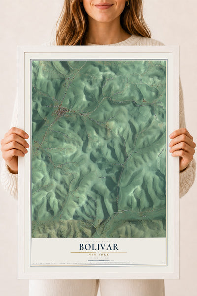 Map of Bolivar, New York, 18 x 24 inch print in a white wood frame