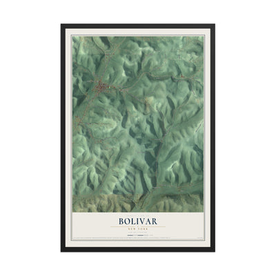Bolivar, New York map print, 12" x 18" W/ Black Ayous Wood Frame mockup
