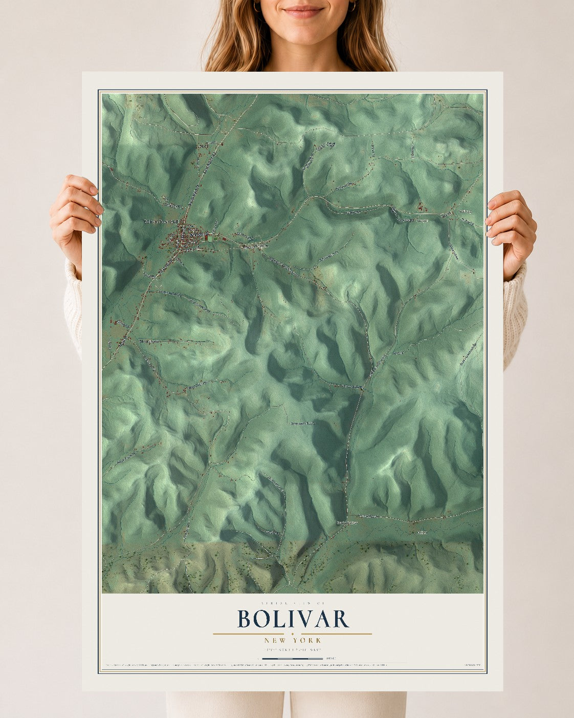 Bolivar, New York map print, 24" x 36" Archival Matte Print mockup