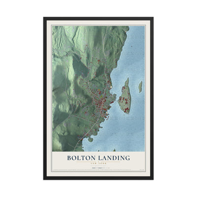 Bolton Landing, New York map print, 12" x 18" W/ Black Ayous Wood Frame mockup