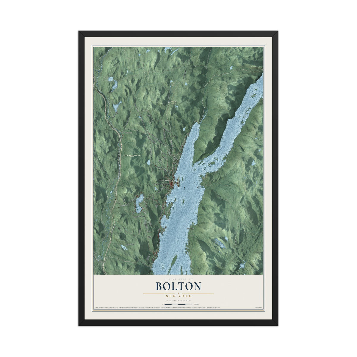 Bolton, New York map print, 12" x 18" W/ Black Ayous Wood Frame mockup