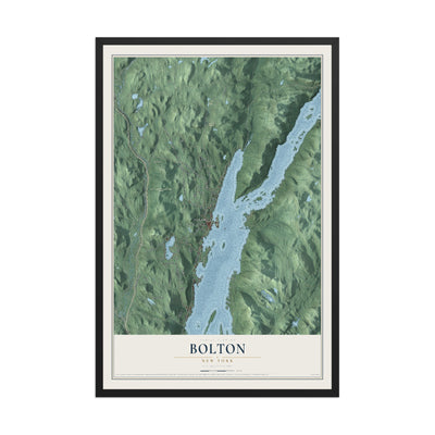 Bolton, New York map print, 12" x 18" W/ Black Ayous Wood Frame mockup