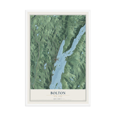 Bolton, New York map print, 12" x 18" W/ White Ayous Wood Frame mockup