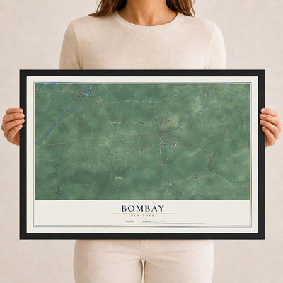 Bombay, New York map print, 12" x 18" W/ Black Ayous Wood Frame mockup