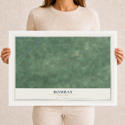 Bombay, New York map print, 12" x 18" W/ White Ayous Wood Frame mockup