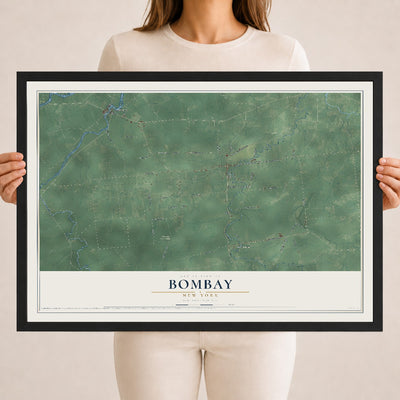 Bombay, New York map print, 18" x 24" W/ Black Ayous Wood Frame mockup