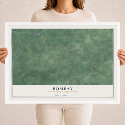 Bombay, New York map print, 18" x 24" W/ White Ayous Wood Frame mockup