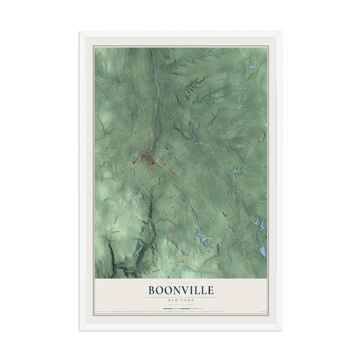 Boonville, New York map print, 12" x 18" W/ White Ayous Wood Frame mockup