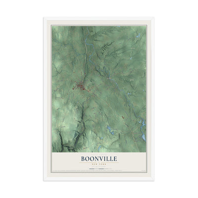 Boonville, New York map print, 12" x 18" W/ White Ayous Wood Frame mockup