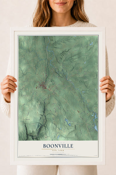 Boonville, New York map print, 18" x 24" W/ White Ayous Wood Frame mockup