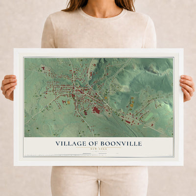 Boonville, New York map print, 12" x 18" W/ White Ayous Wood Frame mockup