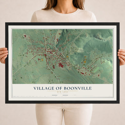 Boonville, New York map print, 18" x 24" W/ Black Ayous Wood Frame mockup
