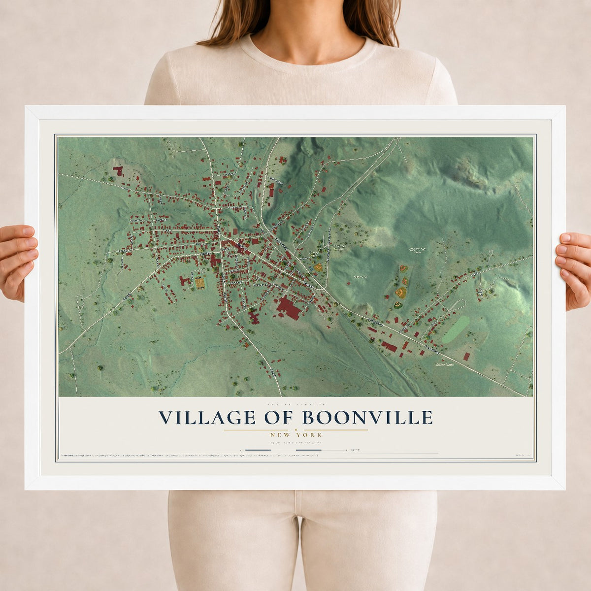 Boonville, New York map print, 18" x 24" W/ White Ayous Wood Frame mockup