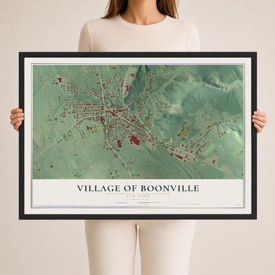 Boonville, New York map print, 24" x 36" W/ Black Ayous Wood Frame mockup