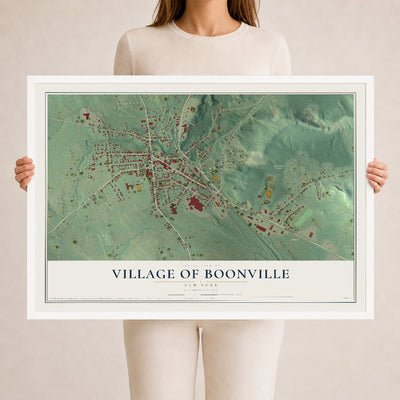 Boonville, New York map print, 24" x 36" W/ White Ayous Wood Frame mockup