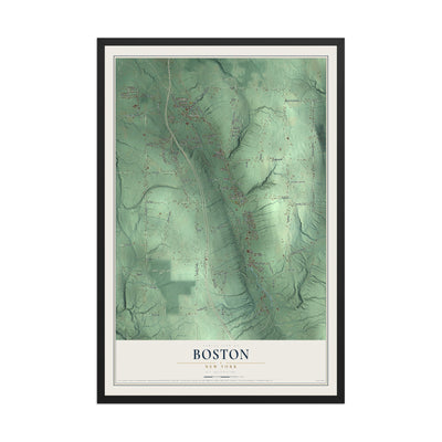 Boston, New York map print, 12" x 18" W/ Black Ayous Wood Frame mockup