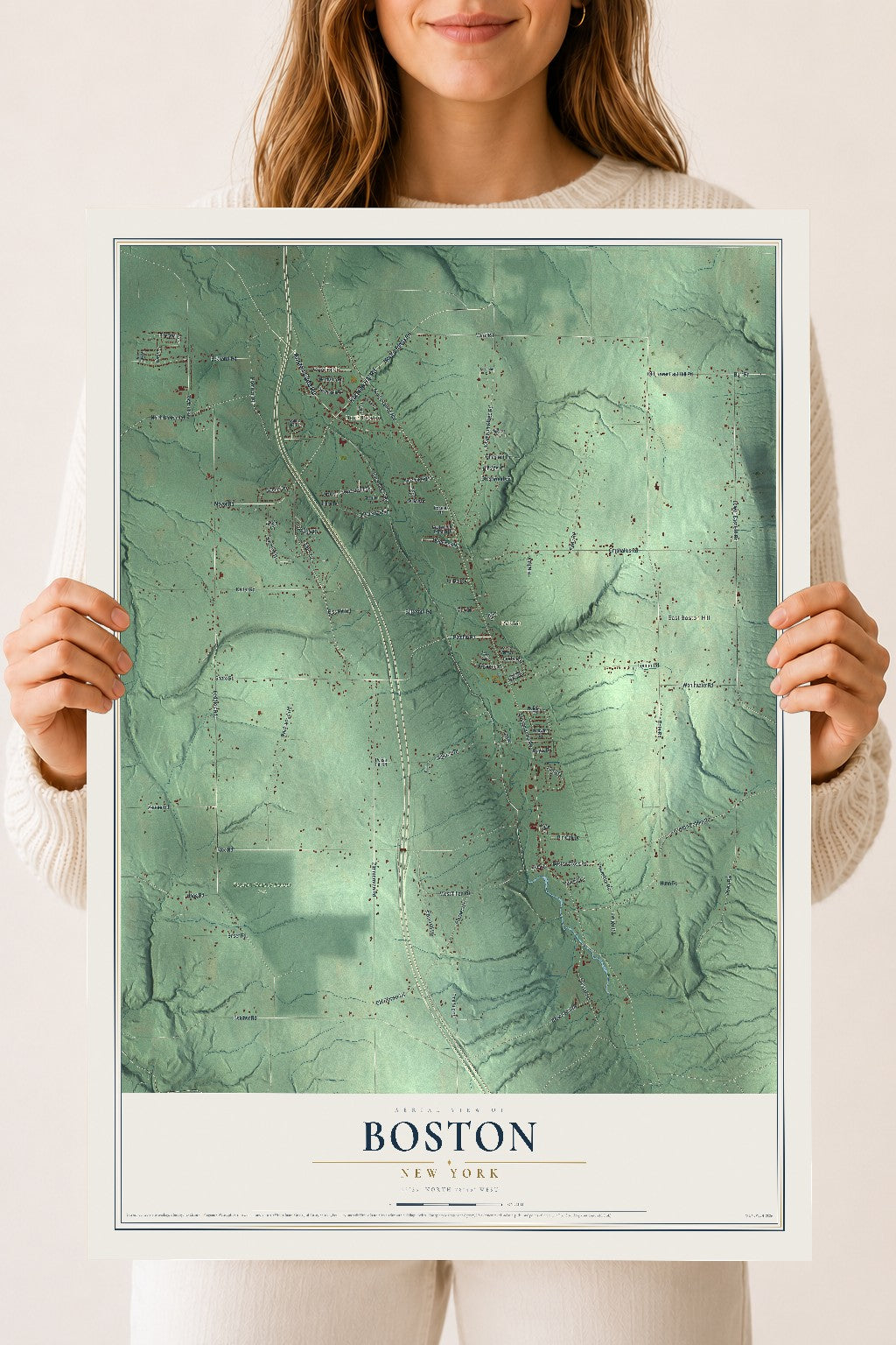 Boston, New York map print, 18" x 24" Archival Matte Print mockup
