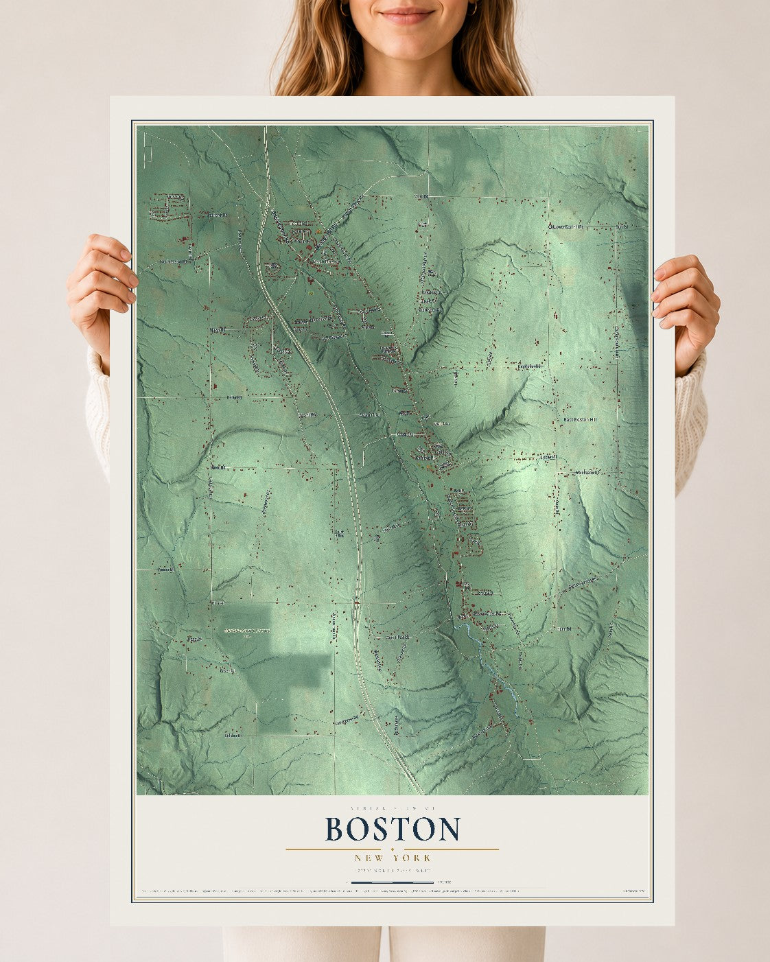 Boston, New York map print, 24" x 36" Archival Matte Print mockup
