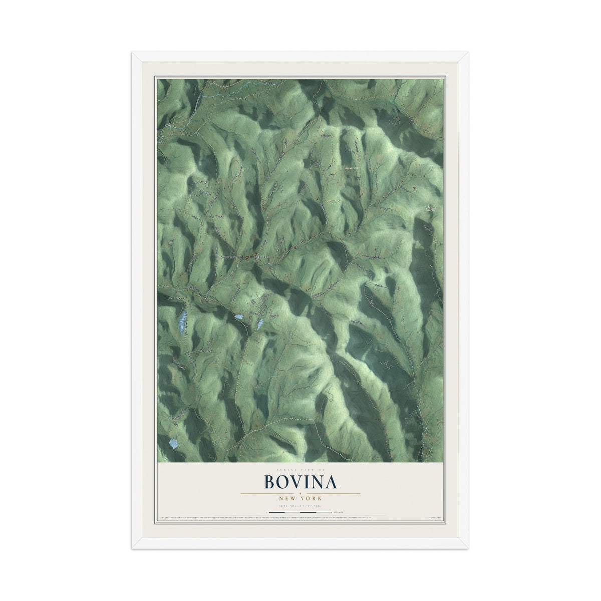 Bovina, New York map print, 12" x 18" W/ White Ayous Wood Frame mockup