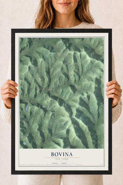 Bovina, New York map print, 18" x 24" W/ Black Ayous Wood Frame mockup