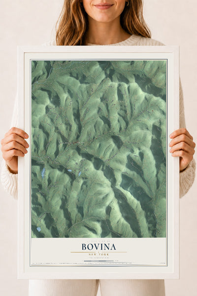 Bovina, New York map print, 18" x 24" W/ White Ayous Wood Frame mockup
