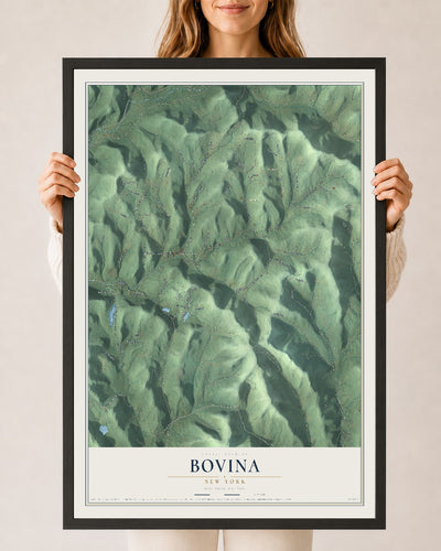 Bovina, New York map print, 24" x 36" W/ Black Ayous Wood Frame mockup