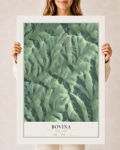 Bovina, New York map print, 24" x 36" W/ White Ayous Wood Frame mockup
