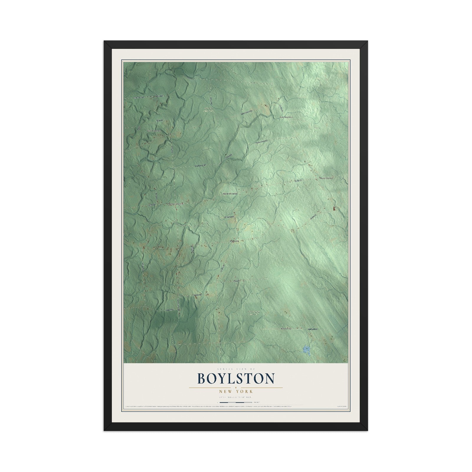 Boylston, New York map print, 12" x 18" W/ Black Ayous Wood Frame mockup