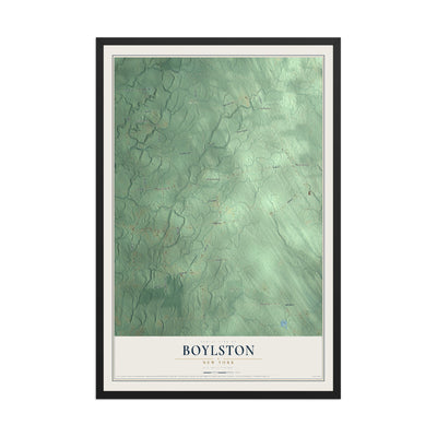 Boylston, New York map print, 12" x 18" W/ Black Ayous Wood Frame mockup