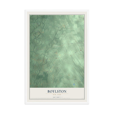 Boylston, New York map print, 12" x 18" W/ White Ayous Wood Frame mockup