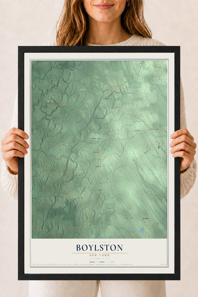 Boylston, New York map print, 18" x 24" W/ Black Ayous Wood Frame mockup