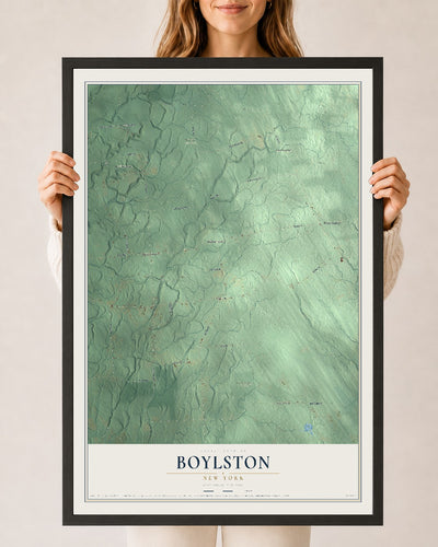 Boylston, New York map print, 24" x 36" W/ Black Ayous Wood Frame mockup
