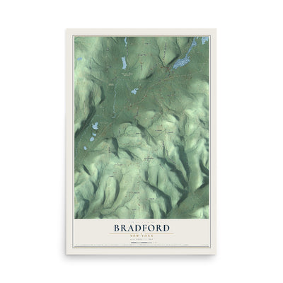 Bradford, New York map print, 12" x 18" Archival Matte Print mockup