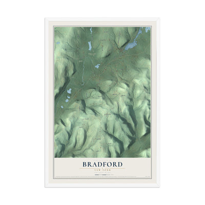 Bradford, New York map print, 12" x 18" W/ White Ayous Wood Frame mockup