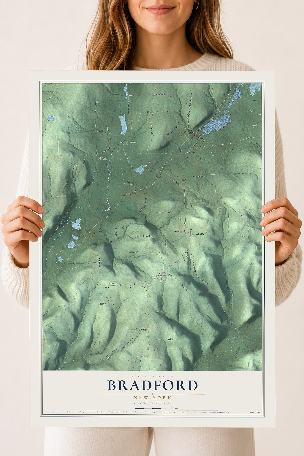 Bradford, New York map print, 18" x 24" Archival Matte Print mockup