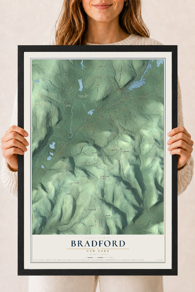 Bradford, New York map print, 18" x 24" W/ Black Ayous Wood Frame mockup