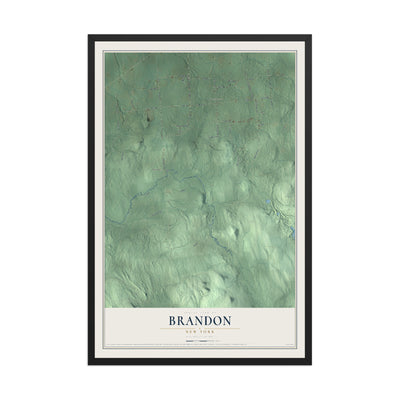 Brandon, New York map print, 12" x 18" W/ Black Ayous Wood Frame mockup