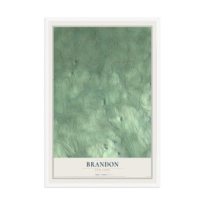 Brandon, New York map print, 12" x 18" W/ White Ayous Wood Frame mockup