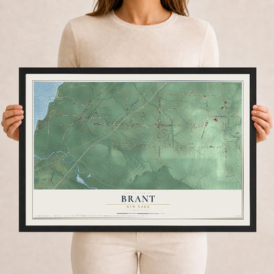 Brant, New York map print, 12" x 18" W/ Black Ayous Wood Frame mockup