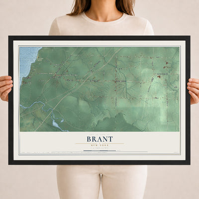 Brant, New York map print, 18" x 24" W/ Black Ayous Wood Frame mockup
