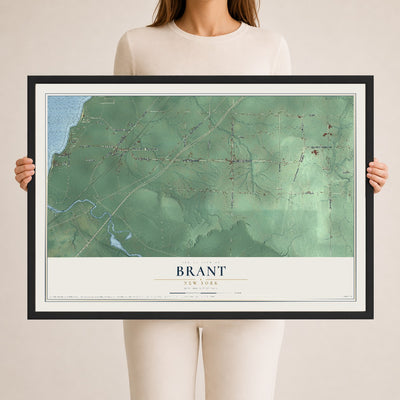 Brant, New York map print, 24" x 36" W/ Black Ayous Wood Frame mockup