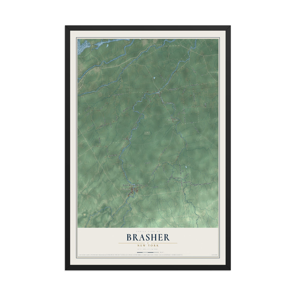 Brasher, New York map print, 12" x 18" W/ Black Ayous Wood Frame mockup