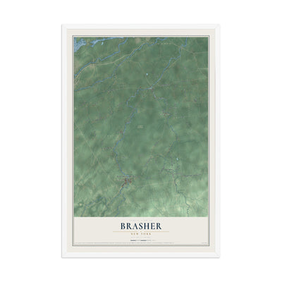 Brasher, New York map print, 12" x 18" W/ White Ayous Wood Frame mockup