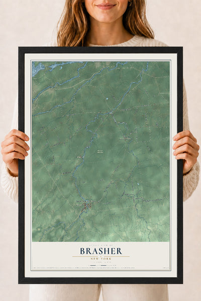 Brasher, New York map print, 18" x 24" W/ Black Ayous Wood Frame mockup