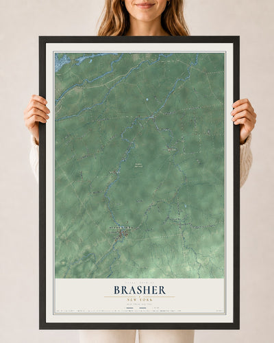 Brasher, New York map print, 24" x 36" W/ Black Ayous Wood Frame mockup