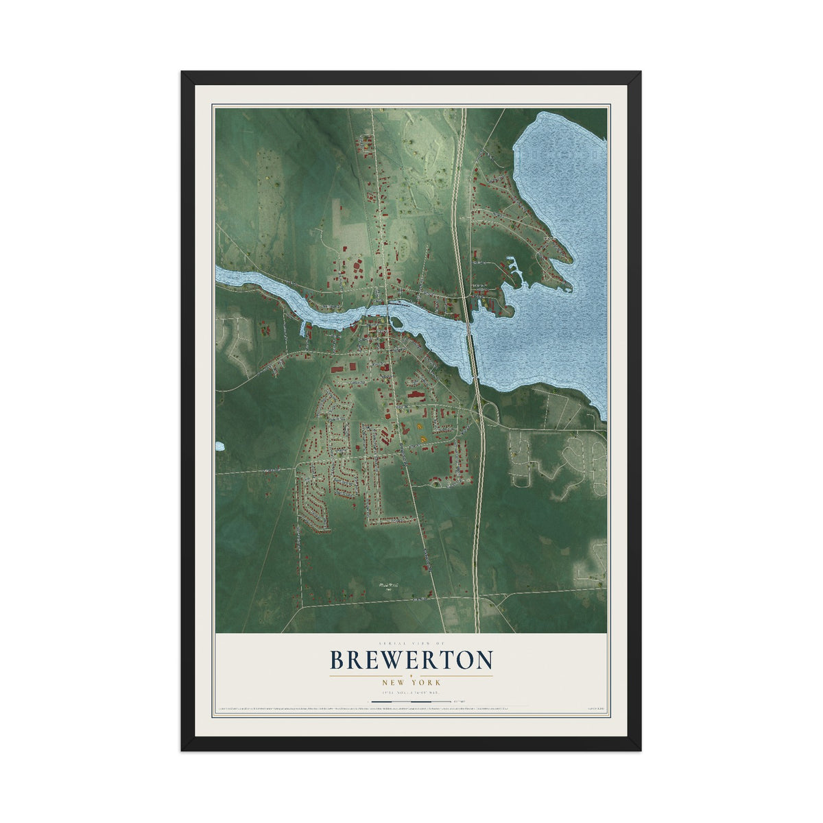 Brewerton, New York map print, 12" x 18" W/ Black Ayous Wood Frame mockup