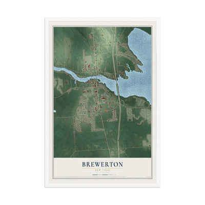 Brewerton, New York map print, 12" x 18" W/ White Ayous Wood Frame mockup