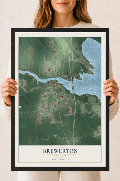 Brewerton, New York map print, 18" x 24" W/ Black Ayous Wood Frame mockup