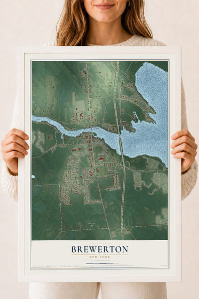 Brewerton, New York map print, 18" x 24" W/ White Ayous Wood Frame mockup