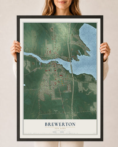 Brewerton, New York map print, 24" x 36" W/ Black Ayous Wood Frame mockup